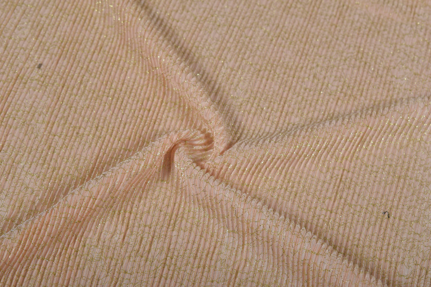 Peach Pleated Zari Knit Fabric