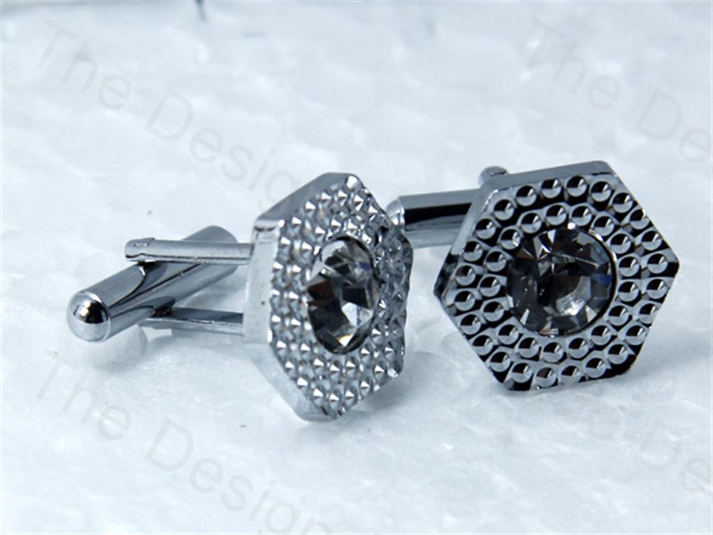 octagon-dotted-circle-with-stone-design-silver-metallic-cufflinks