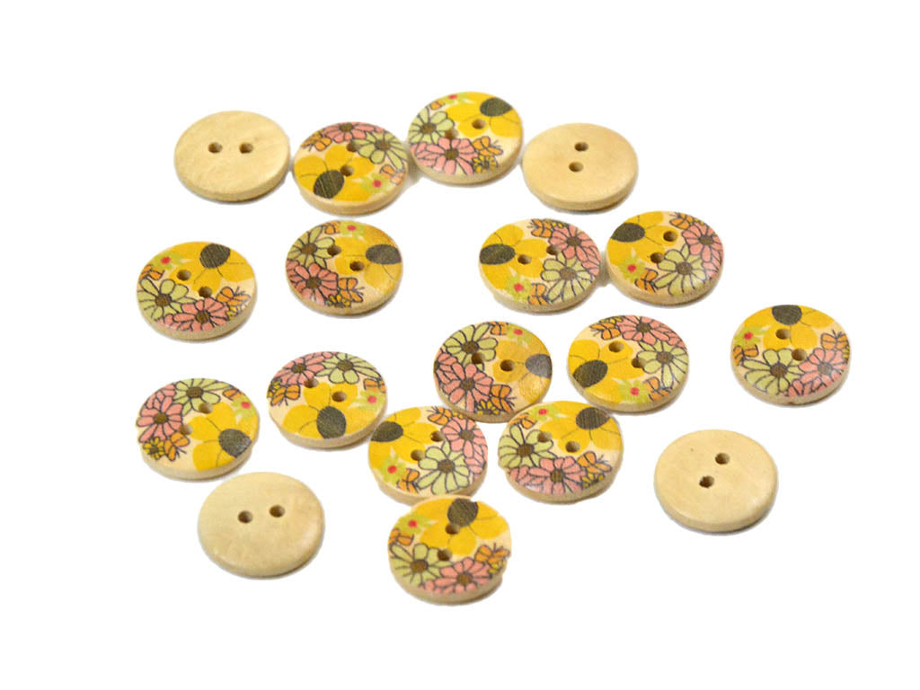 Multicolour Floral Printed 2 Hole Wooden Buttons9