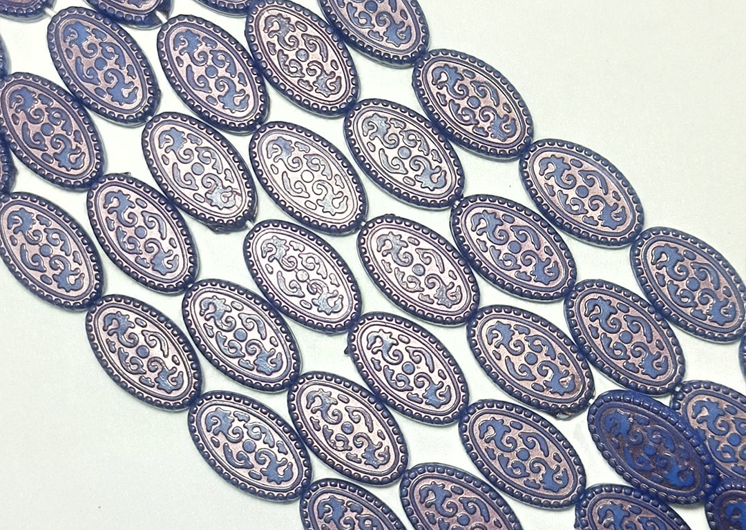 Blue Oval Shaped Acrylic Flat Beads