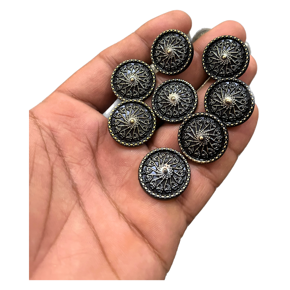 Black Circular Plastic Buttons With Golden Design