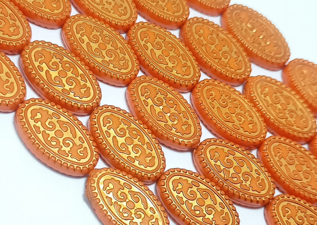 Orange  Oval Shaped Acrylic Flat Beads