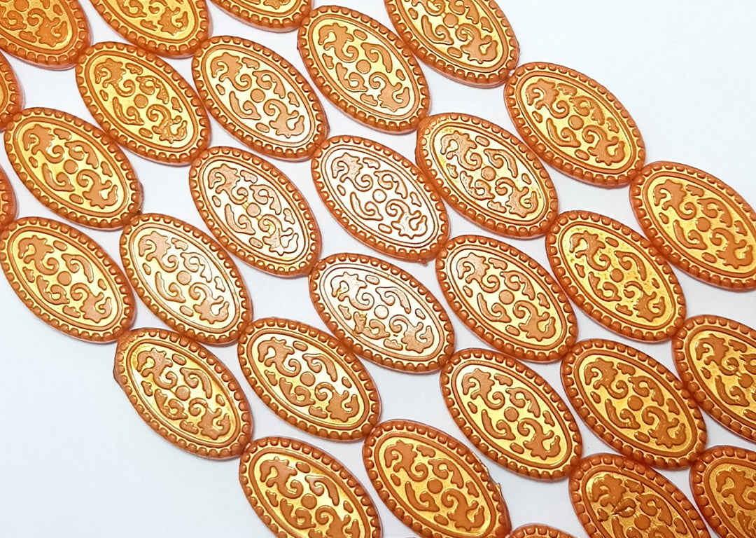 Orange  Oval Shaped Acrylic Flat Beads