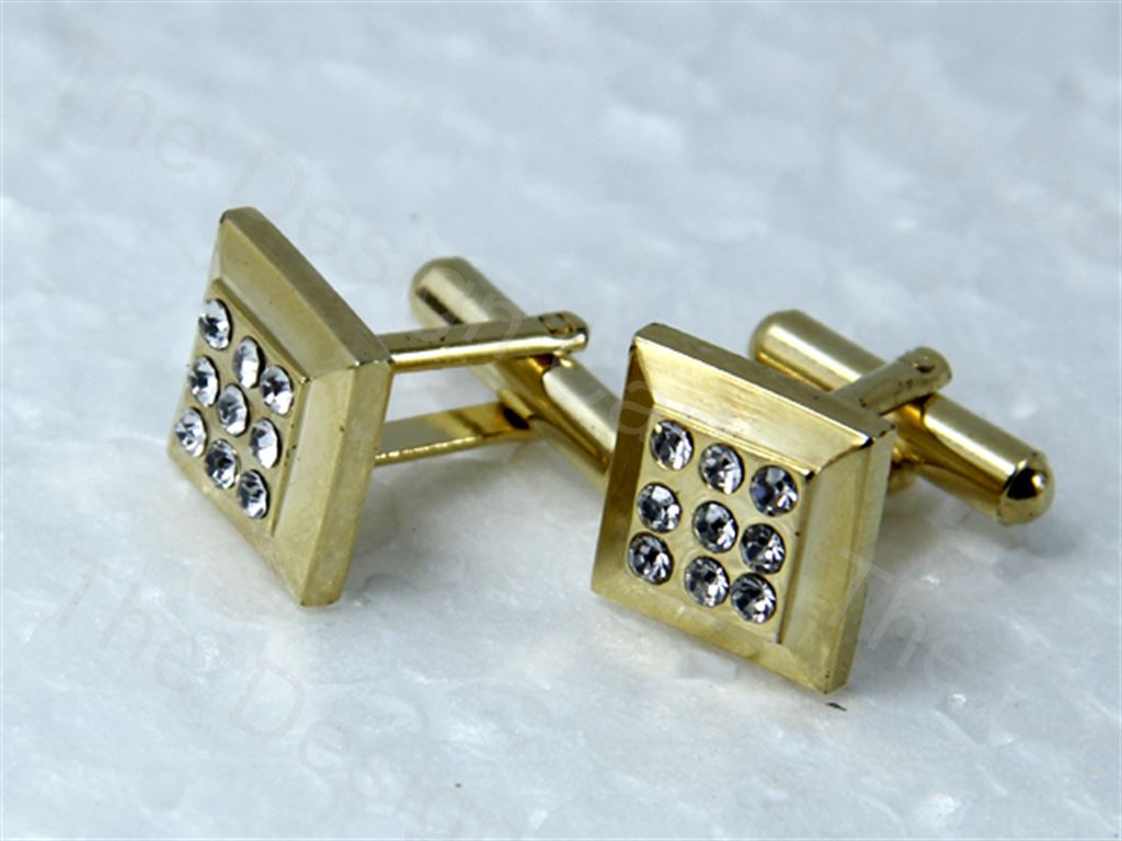 square-9-stones-design-golden-metallic-cufflinks