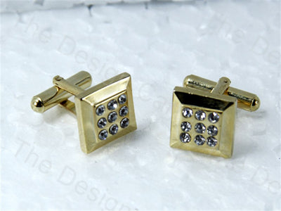 square-9-stones-design-golden-metallic-cufflinks