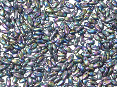 Black Rainbow Rizo Czech Glass Beads (1695435620386)