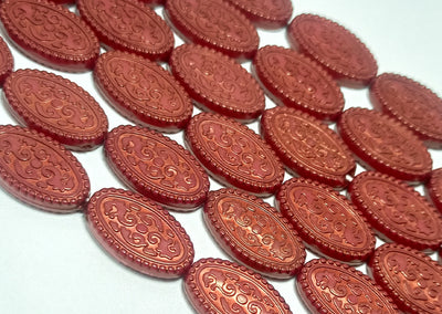 Dark Red Oval Shaped Acrylic Flat Beads