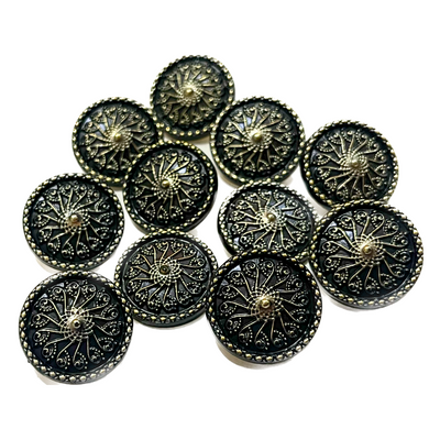 Black Circular Plastic Buttons With Golden Design