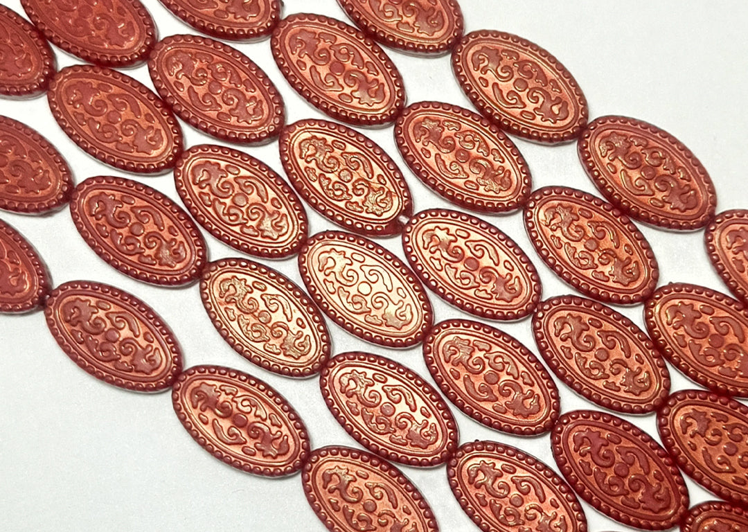 Dark Red Oval Shaped Acrylic Flat Beads