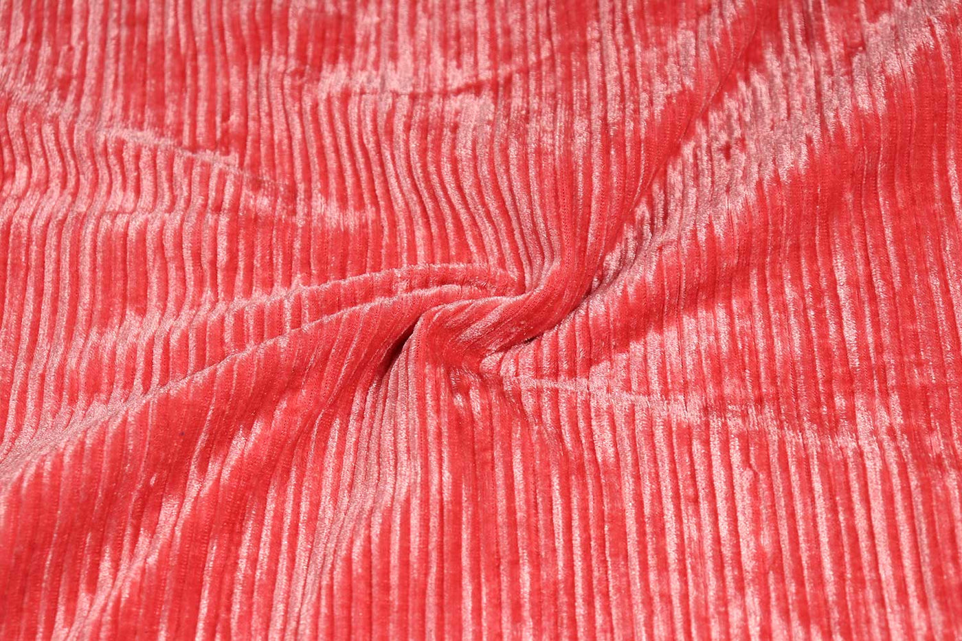 Neon Orange Pleated Veour Velvet Fabric