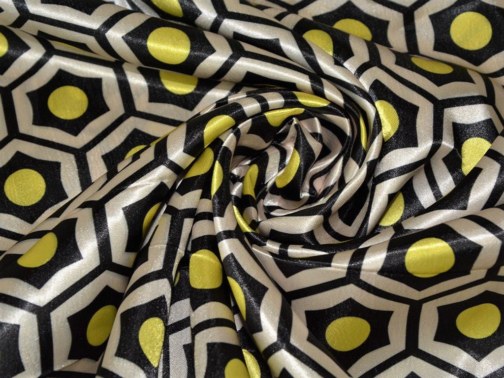 honey-yellow-black-geometric-printed-satin-fabric