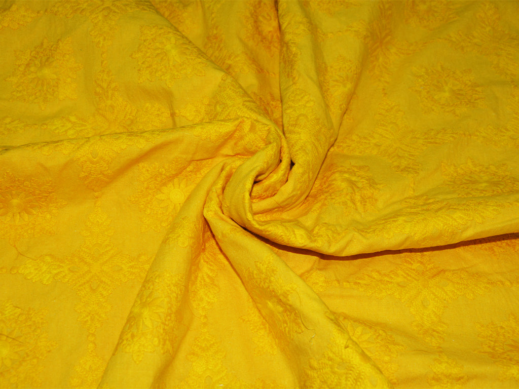 yellow-floral-chikankari-embroidered-cotton-fabric