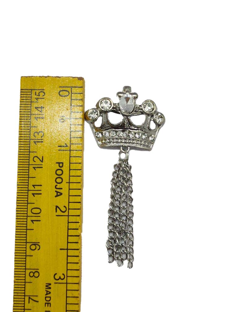 White Studded Crown Brooch