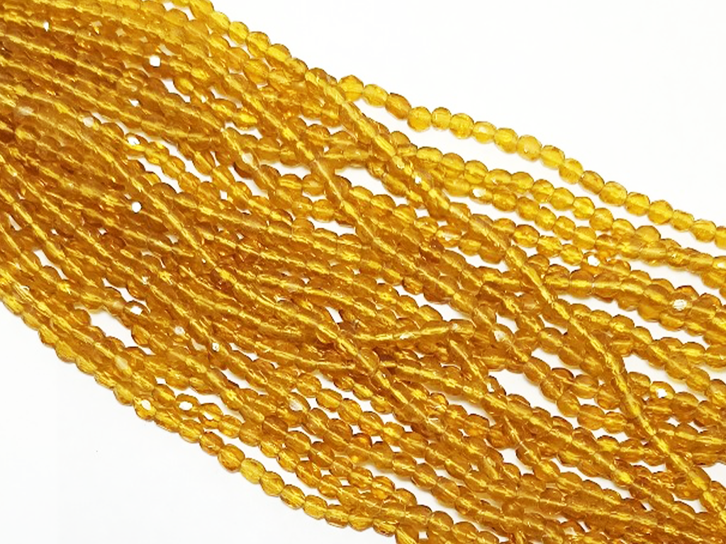 Mustard Spherical Faceted Crystal Glass Beads