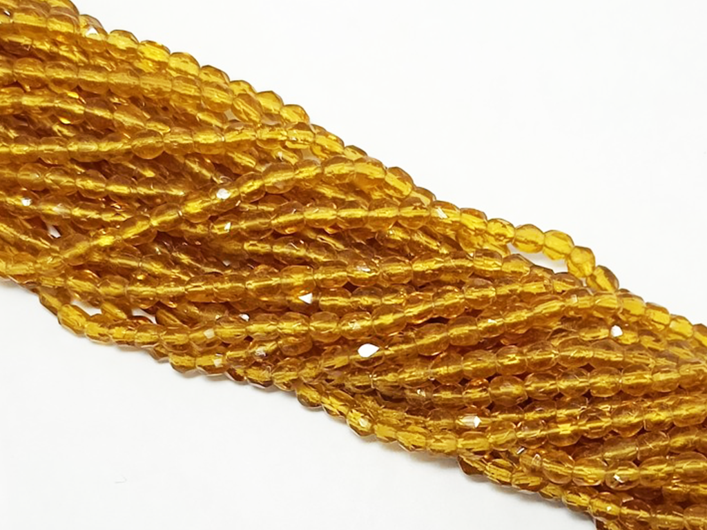 Mustard Spherical Faceted Crystal Glass Beads