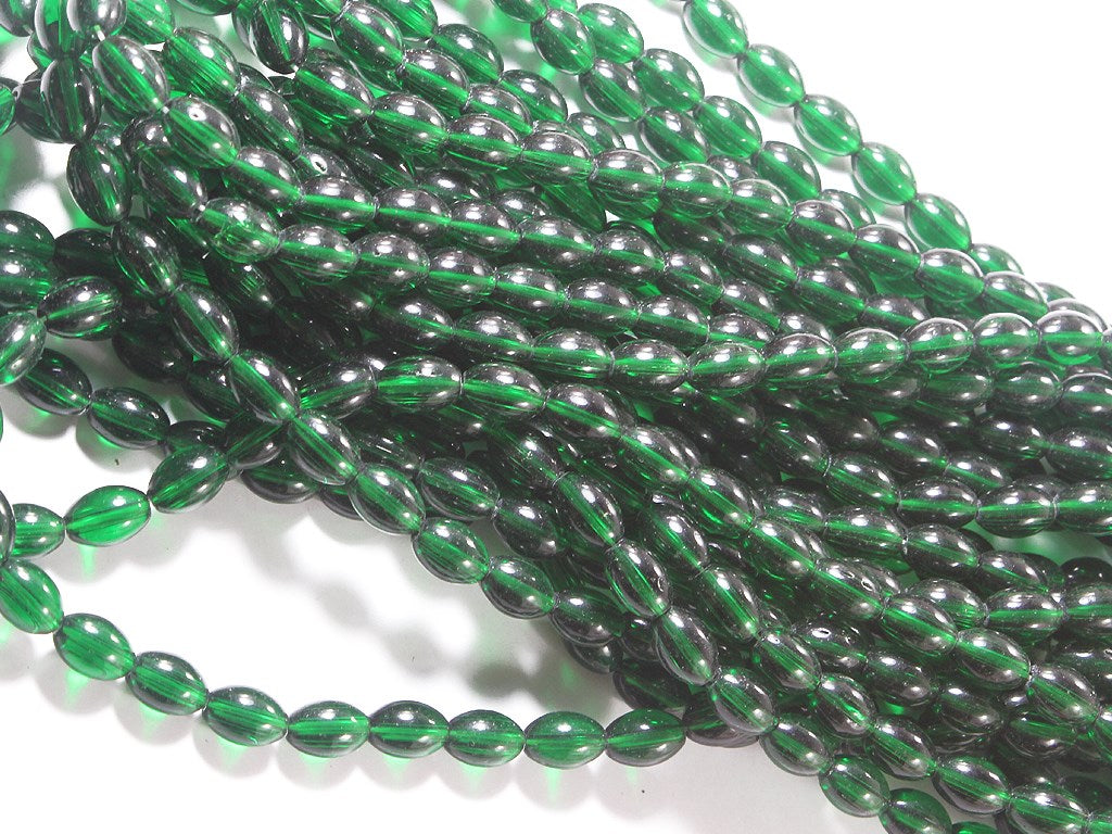 Dark Green Oval Pressed Glass Beads (1709209649186)