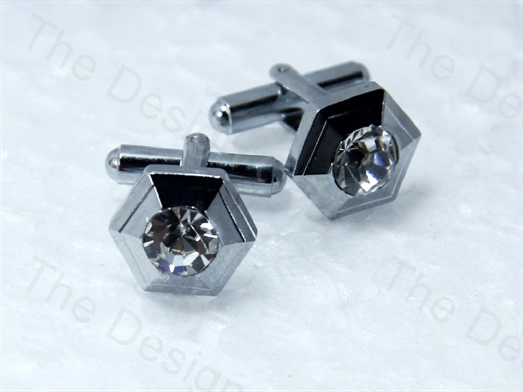 octagon-rising-edge-and-stone-design-silver-metallic-cufflinks