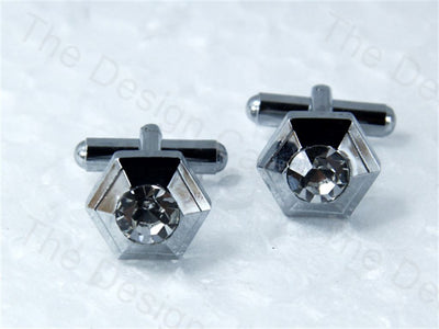 octagon-rising-edge-and-stone-design-silver-metallic-cufflinks