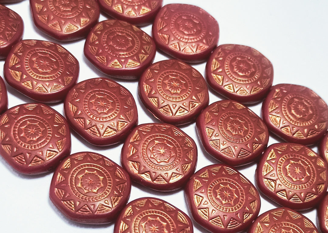 Dark Red Circular Acrylic Flat Beads