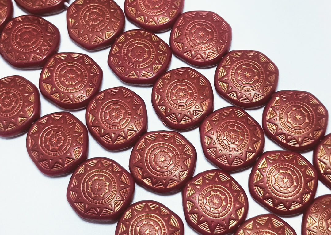 Dark Red Circular Acrylic Flat Beads