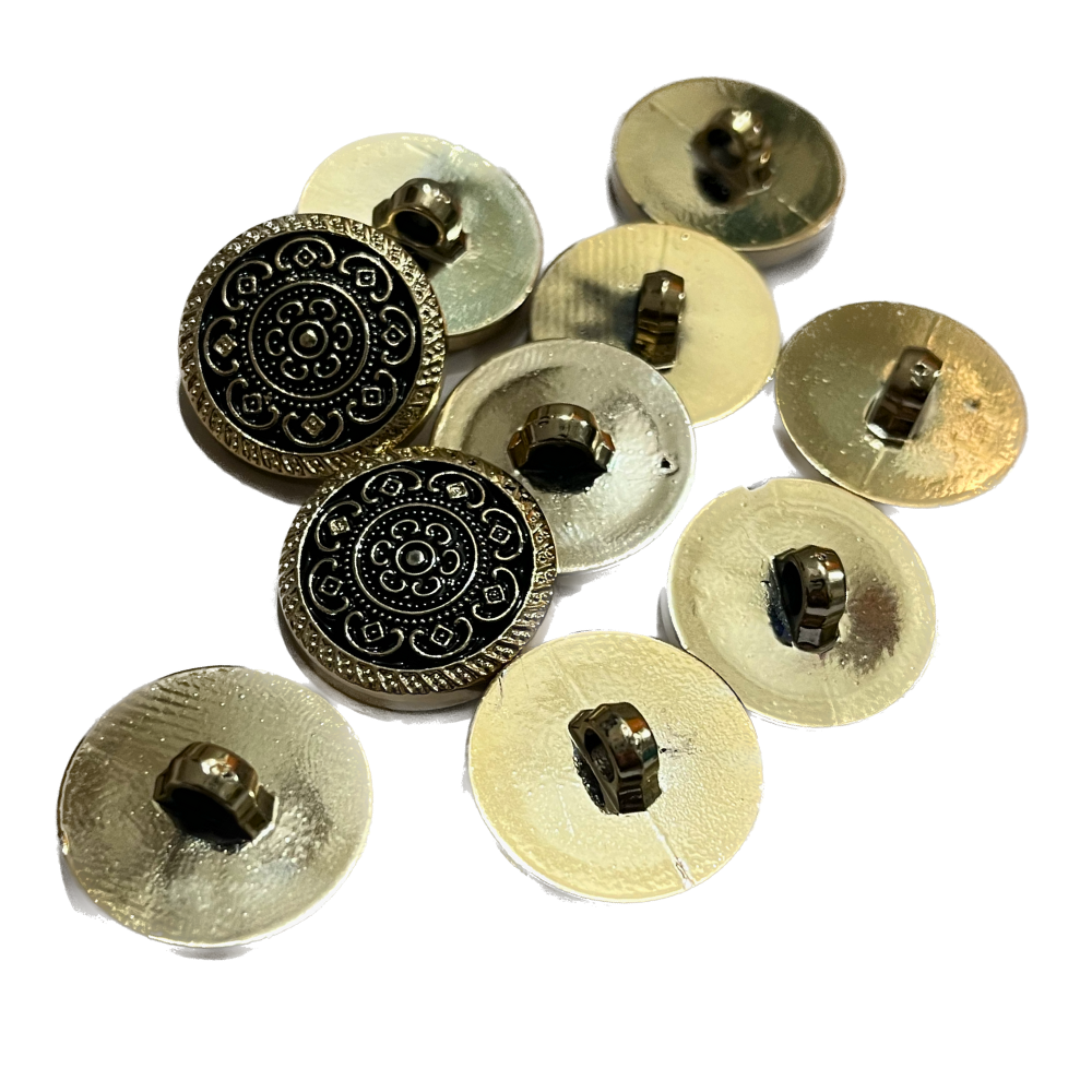 Black Circular Plastic Buttons With Golden Design