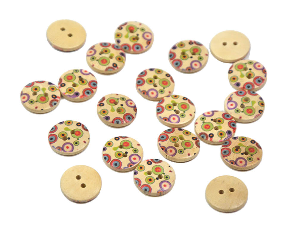 Multicolour Circle Printed 2 Hole Wooden Buttons1