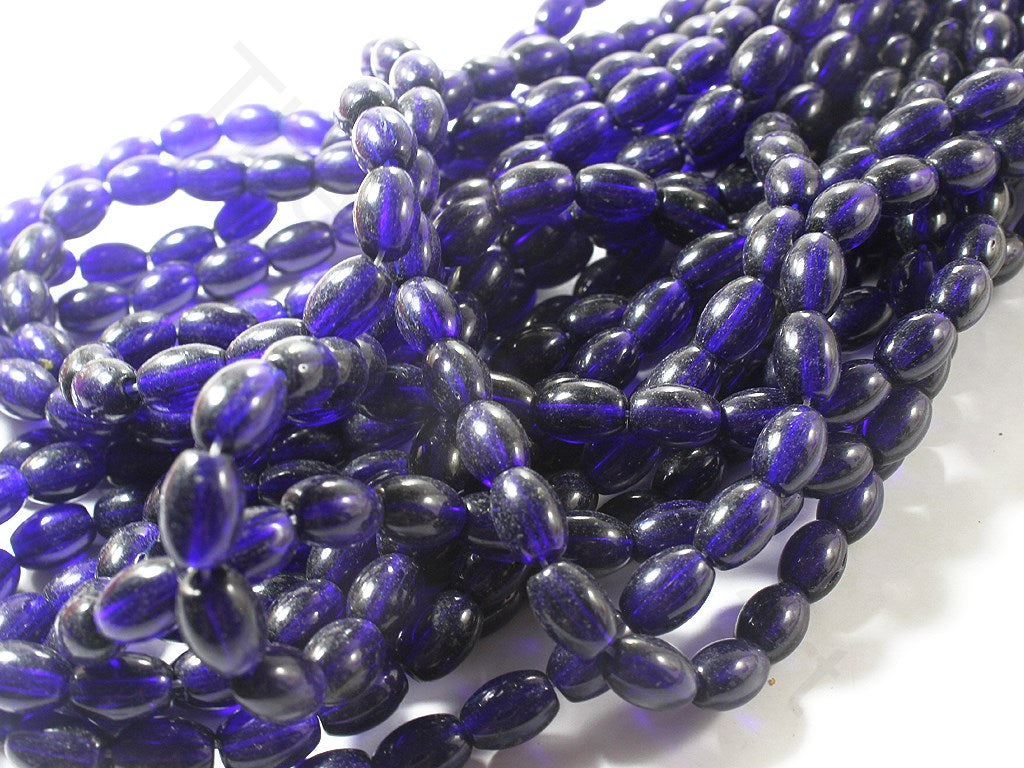 Dark Blue Oval Pressed Glass Beads (1709209878562)