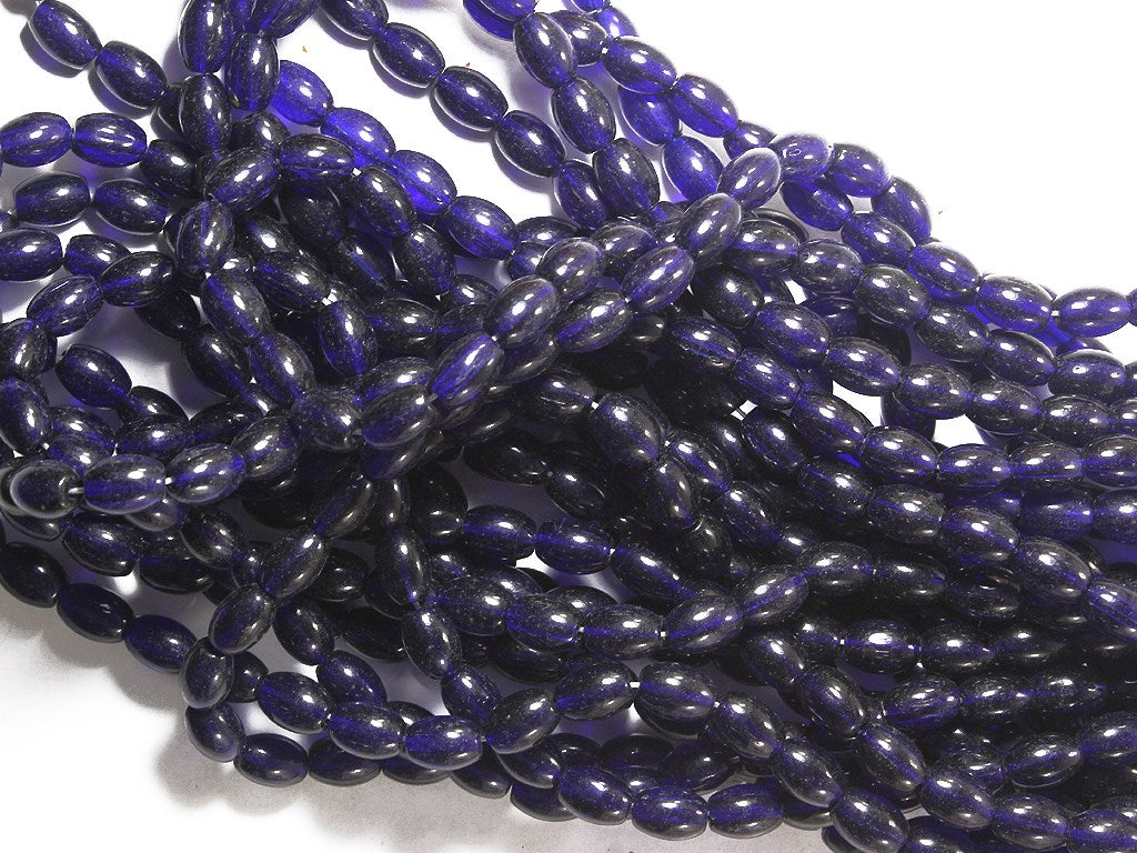 Dark Blue Oval Pressed Glass Beads (1709209878562)