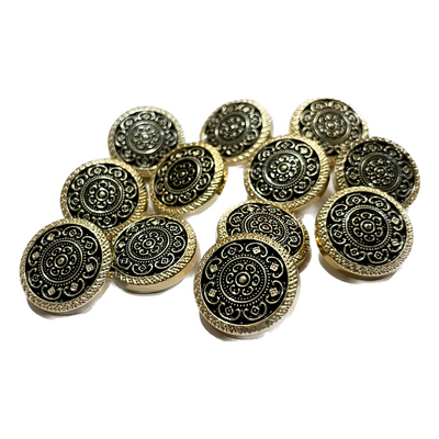 Black Circular Plastic Buttons With Golden Design