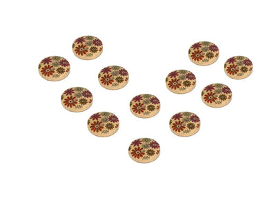 Pink Orange Floral Printed 2 Hole Wooden Buttons