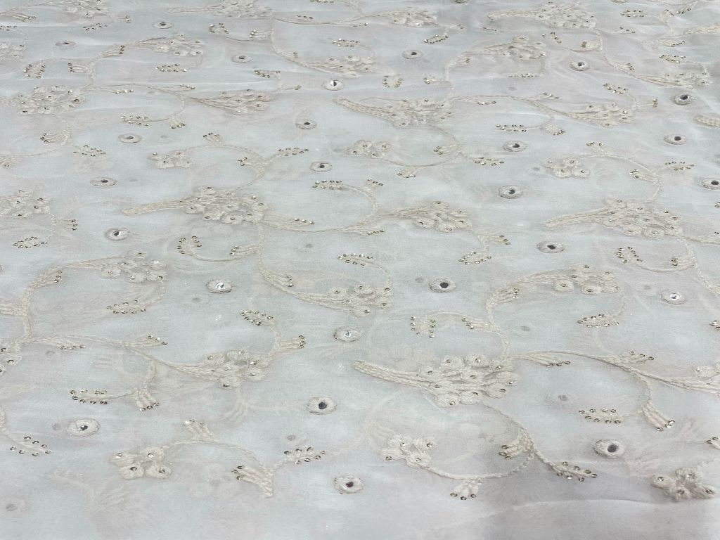 White Floral Dyeable Embroidered Georgette Fabric