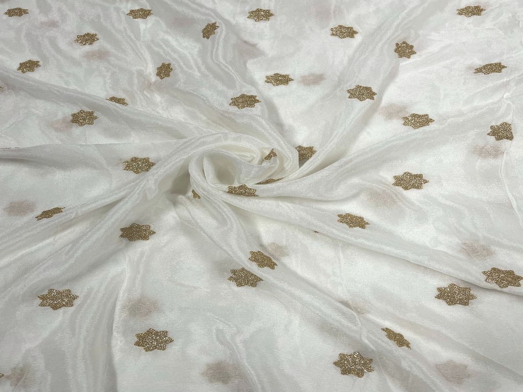 White & Golden Motifs Dyeable Embroidered Chiffon Fabric at Rs 383.00, Nylon Chiffon Fabric, Chiffon Embroidery Fabric, शिफॉन का कपड़ा - TDC Labs  Private Limited, New Delhi