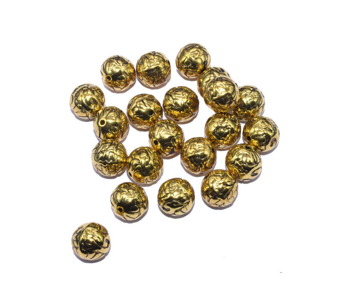 Golden Designer Circular Acrylic Beads - 12 mm