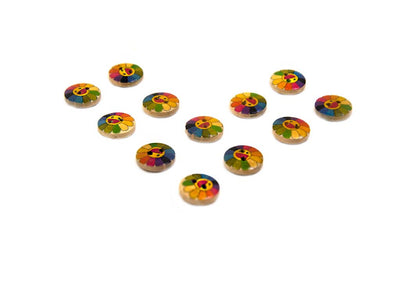 Multicolour Smiley Face Floral Printed 2 Hole Wooden Buttons