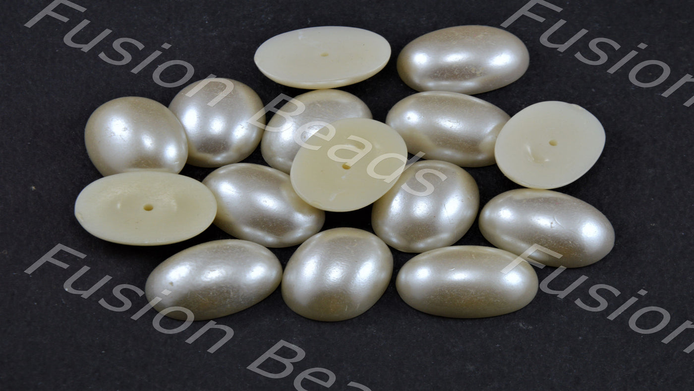 Cream Opaque Oval Shaped Plastic Stone Pearl - Without hole - The Design Cart (11734581843)
