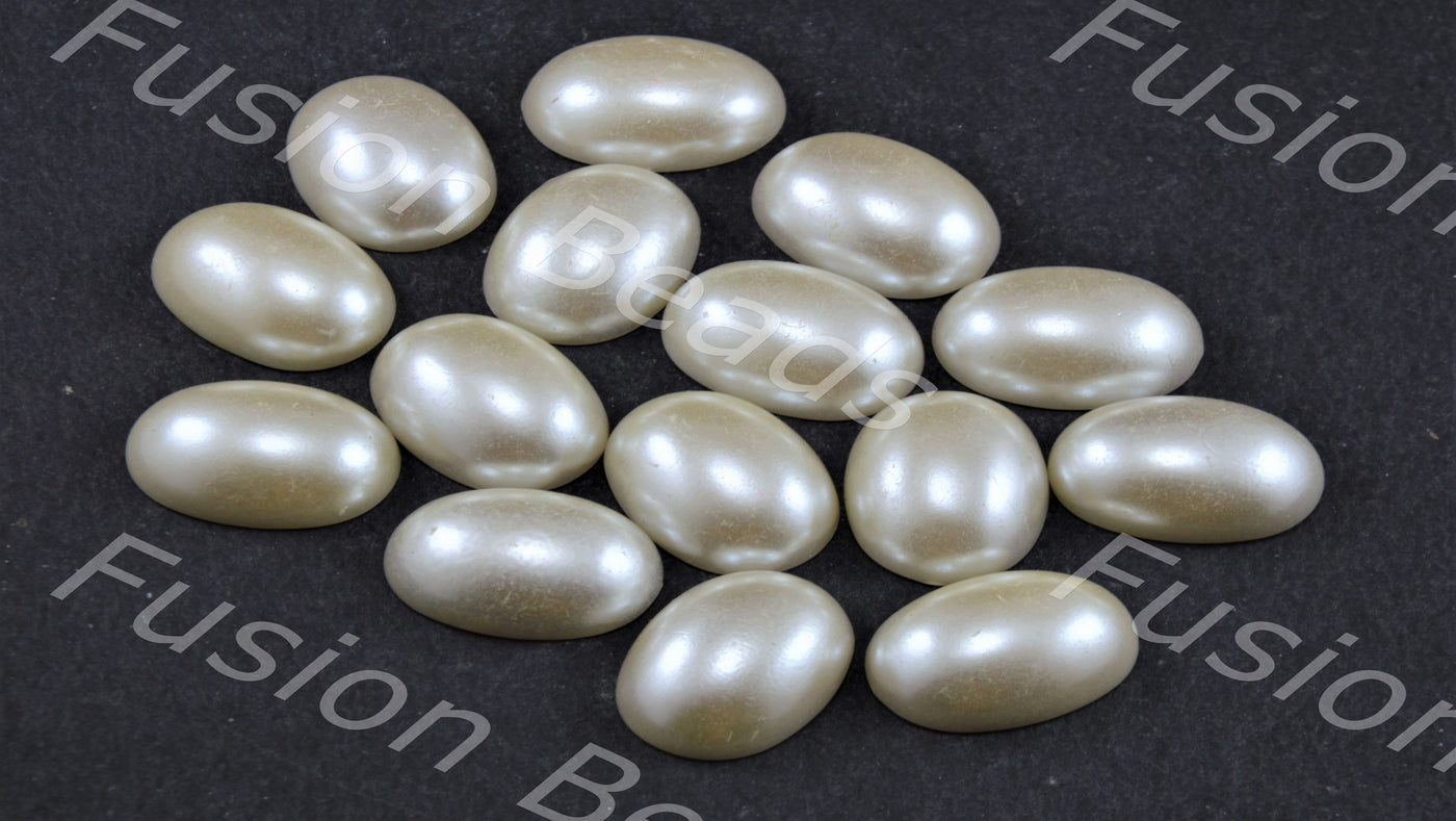 Cream Opaque Oval Shaped Plastic Stone Pearl - Without hole (11734581843)