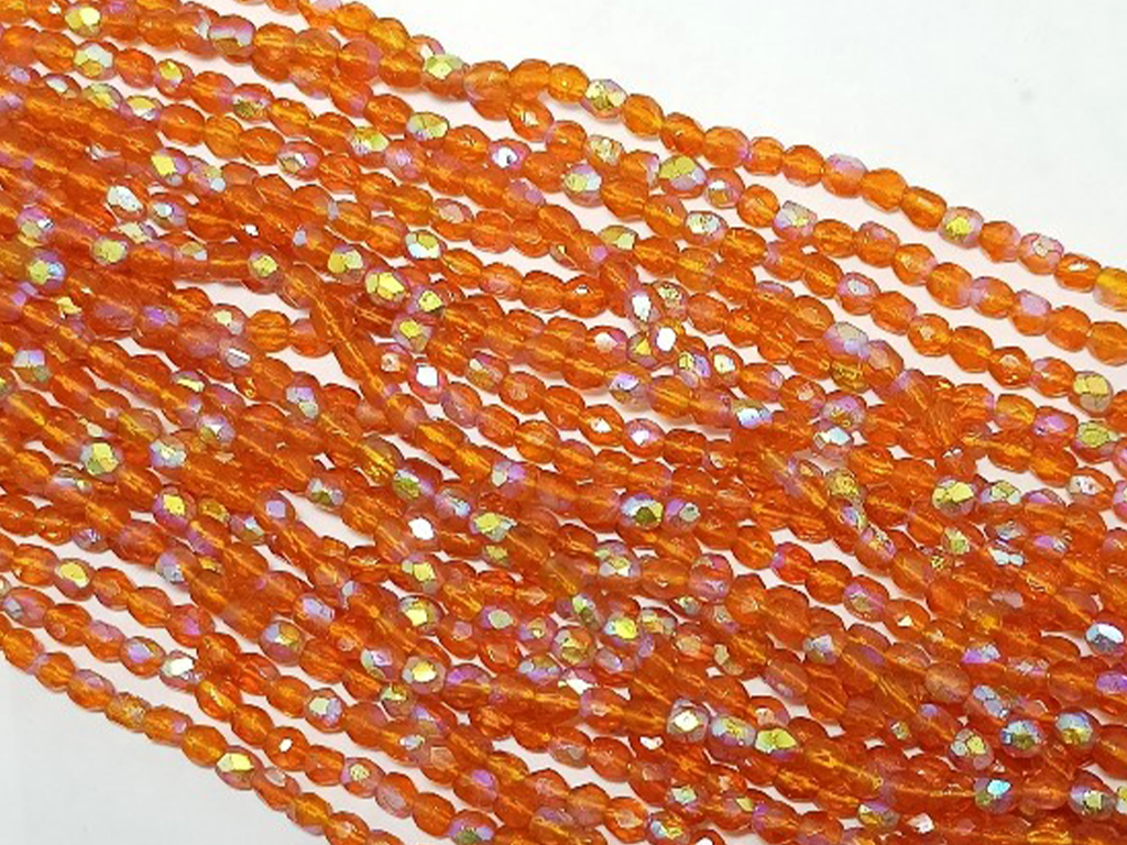 Orange Spherical Faceted Crystal Glass Beads