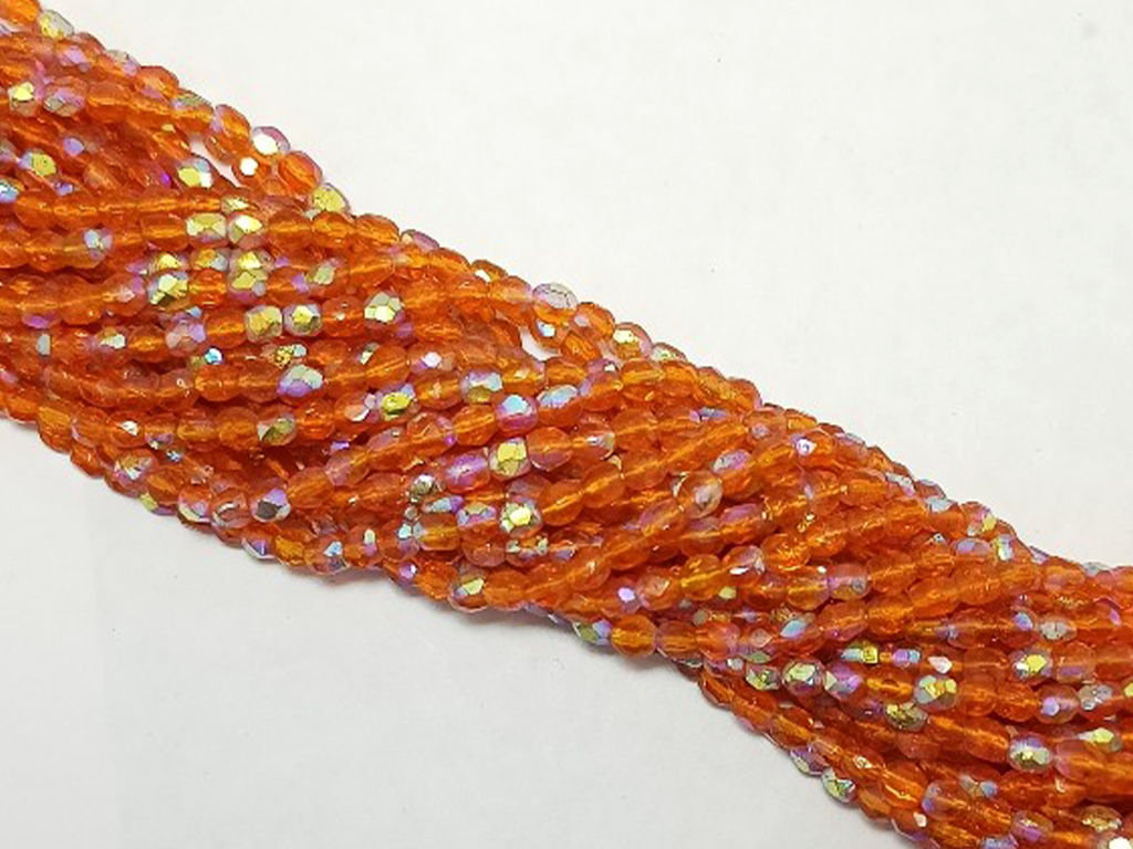 Orange Spherical Faceted Crystal Glass Beads