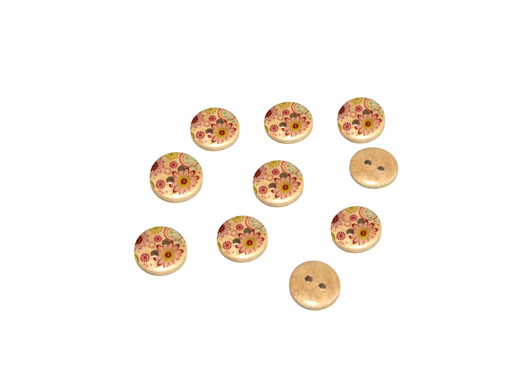 Maroon Green Floral Printed 2 Hole Wooden Buttons