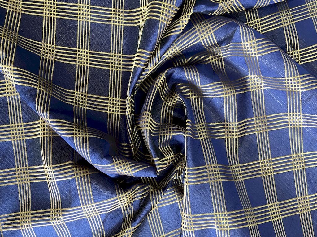 Navy Checks Jacquard Desing on Silk Fabric