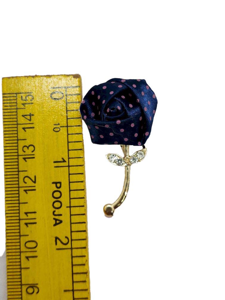 Navy Blue Polka Rose Designer Brooch