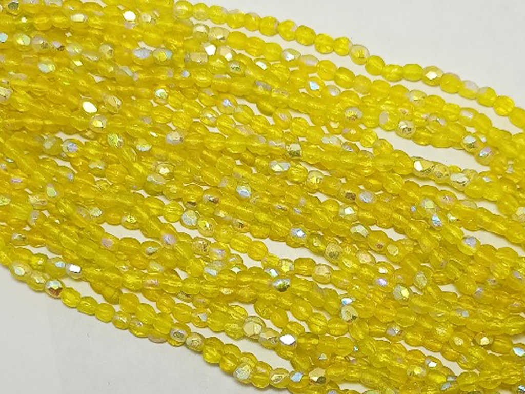 Yellow Spherical Faceted Crystal Glass Beads