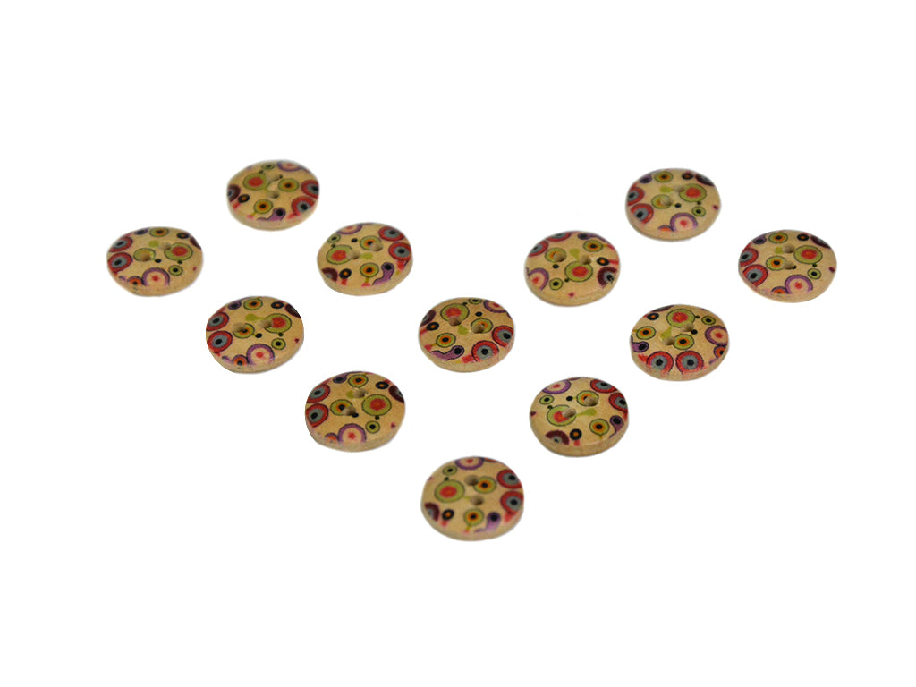 Purple Green Circular Printed 2 Hole Wooden Buttons