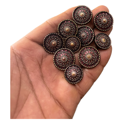 Brown Circular Plastic Buttons With Golden Design