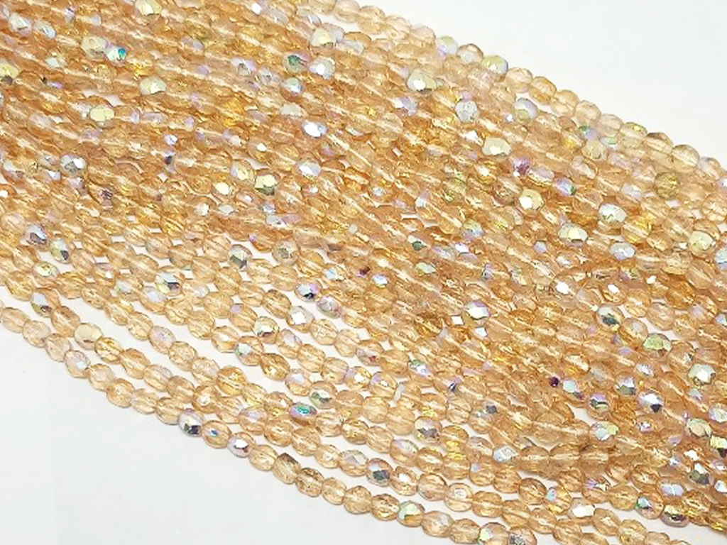 Beige Spherical Faceted Crystal Glass Beads