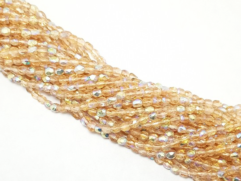 Beige Spherical Faceted Crystal Glass Beads