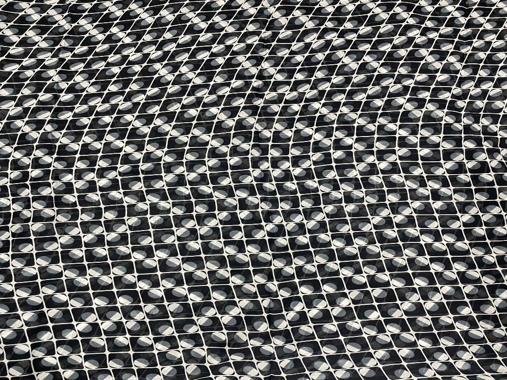 Black Geometric Georgette Fabric