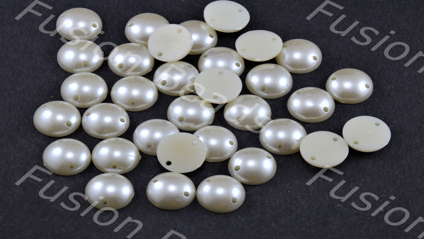 Cream Opaque Hemi Spherical Pearl - with hole - The Design Cart (11745520275)
