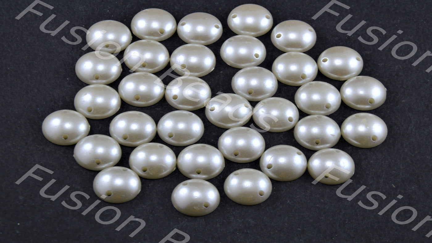 Cream Opaque Hemi Spherical Pearl - with hole (11745520275)