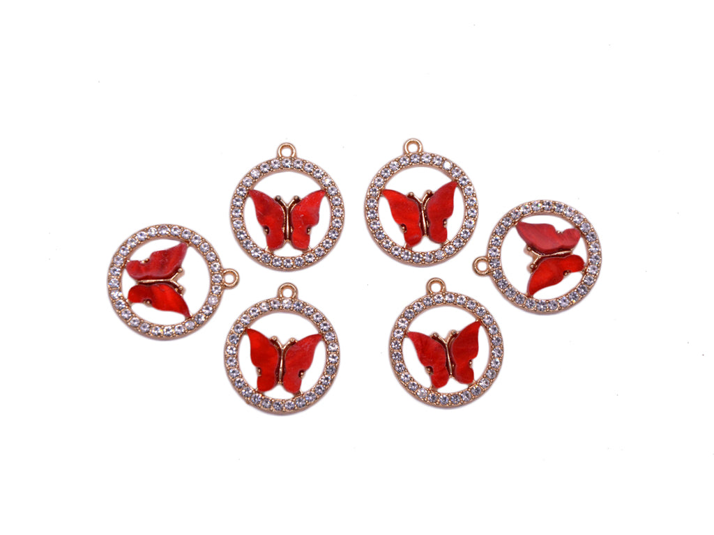 Red Butterfly Shaped Metal Resin Charms